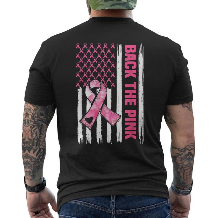 Back The Pink Warrior Flag American Breast Cancer Awareness Men's T-shirt Back Print