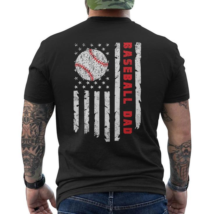 Baseball Dad Usa American Flag Patriotic Dad Fathers Day  Mens Back Print T-shirt