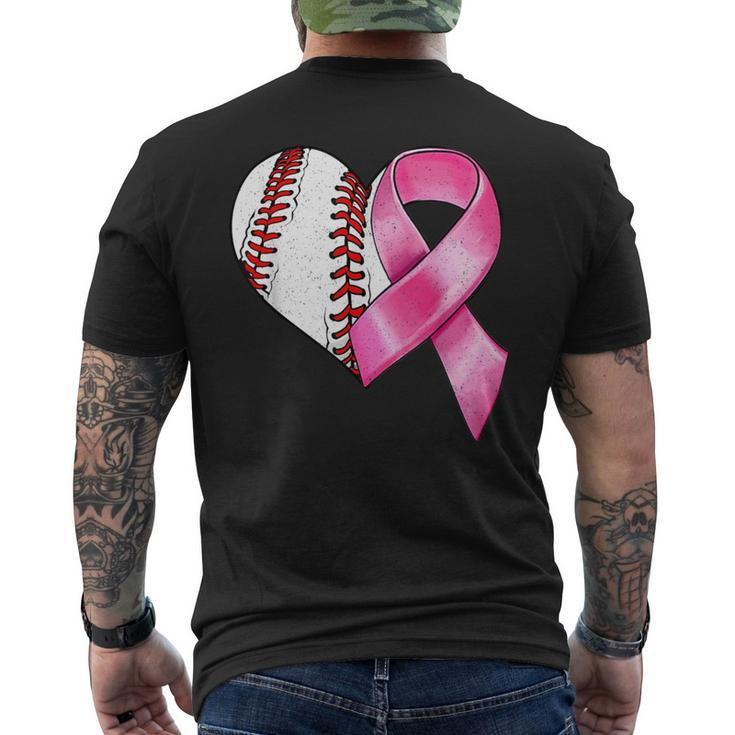 Baseball Heart Pink Ribbon Warrior Breast Cancer Awareness Men's T-shirt Back Print