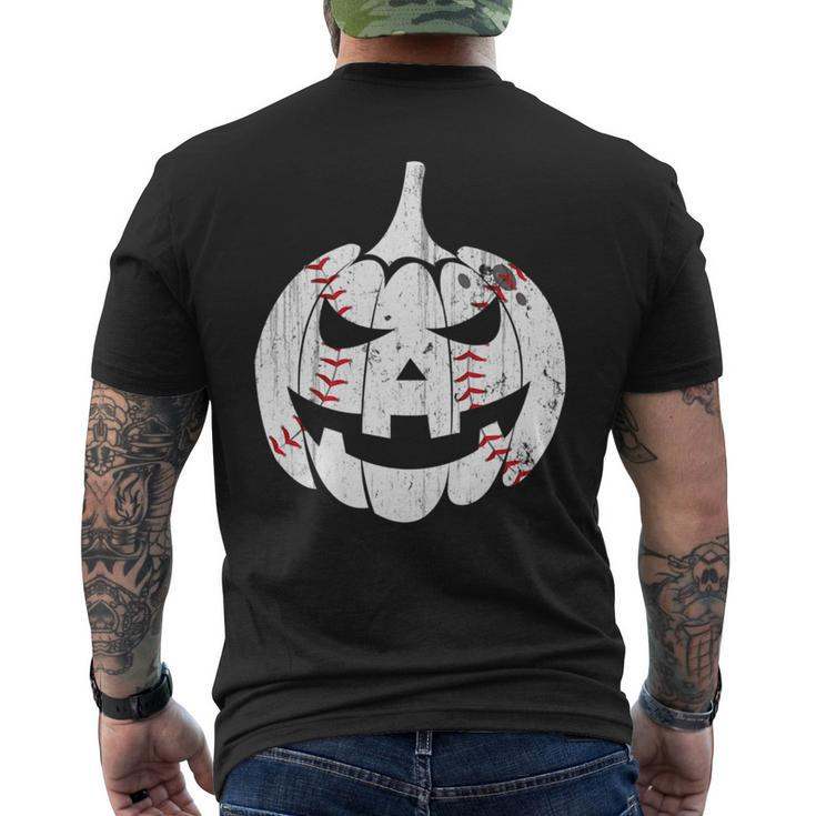 Baseball Player Scary Pumpkin Vintage Costume Halloween Pumpkin Funny Gifts Mens Back Print T-shirt