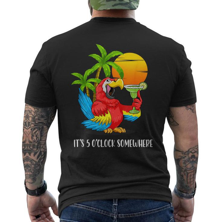 Beach Vacation Drinking Parrot It's 5 O'clock Somewhere Men's T-shirt Back Print