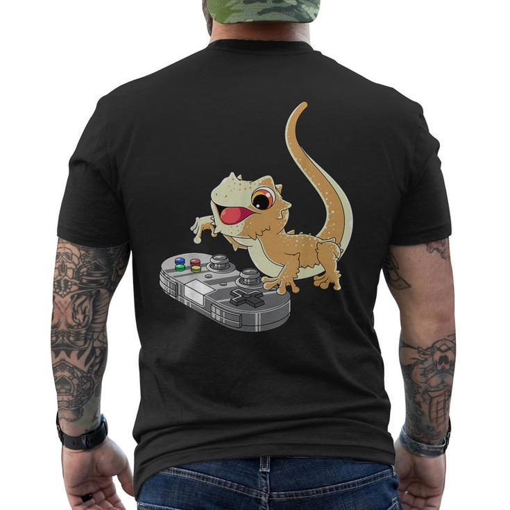 Bearded Dragon Playing Video Game Reptiles Pagona Gamers Men's T-shirt Back Print