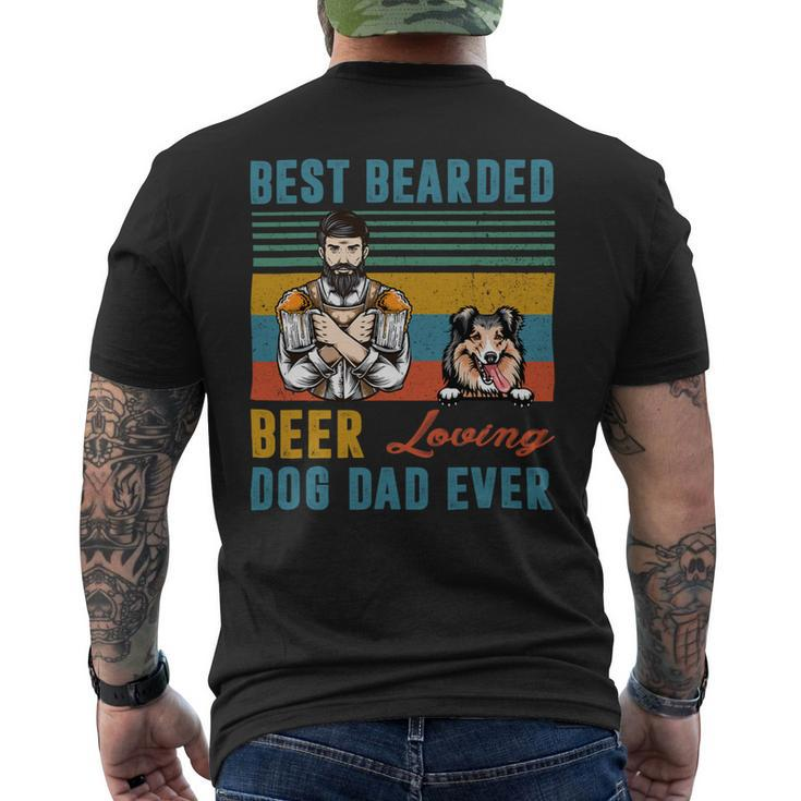 Beer Best Bearded Beer Loving Dog Dad Ever Shetland Sheepdog Mens Back Print T-shirt