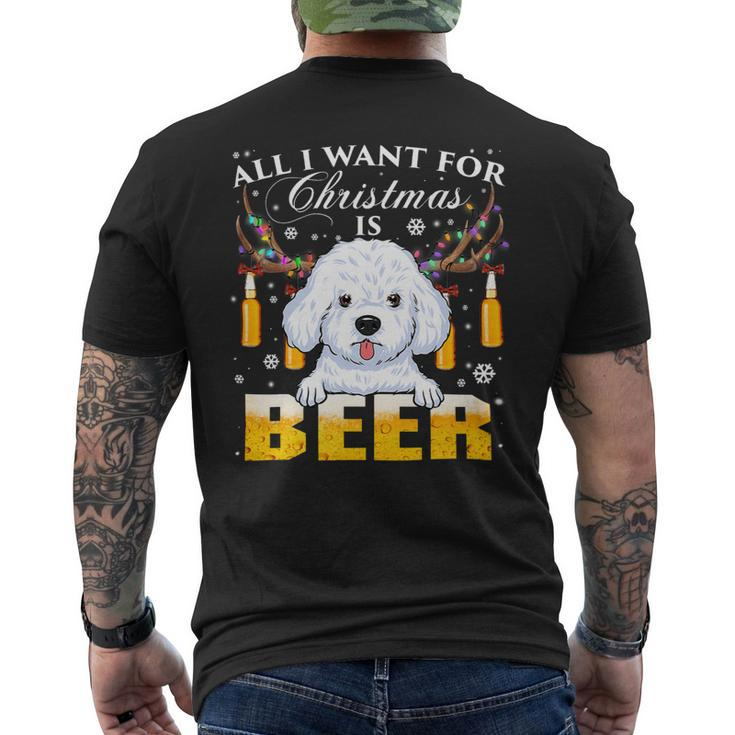 Beer Bichon Frise Reindeer Beer Christmas Ornaments Xmas Lights Mens Back Print T-shirt