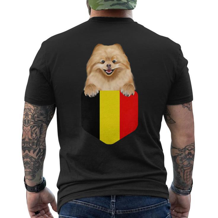 Belgium Flag Pomeranian Dog In Pocket  Mens Back Print T-shirt