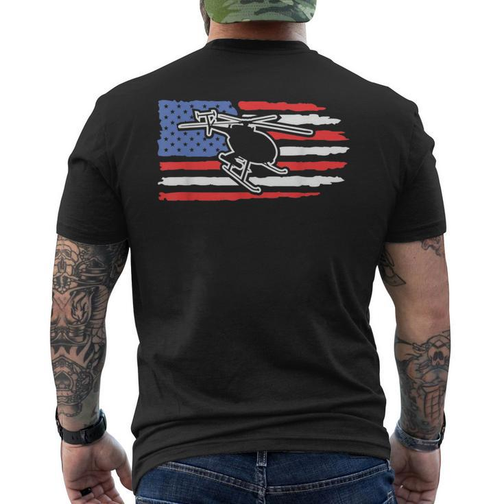Bell Flight Patriotic Helicopter American Flag  Mens Back Print T-shirt