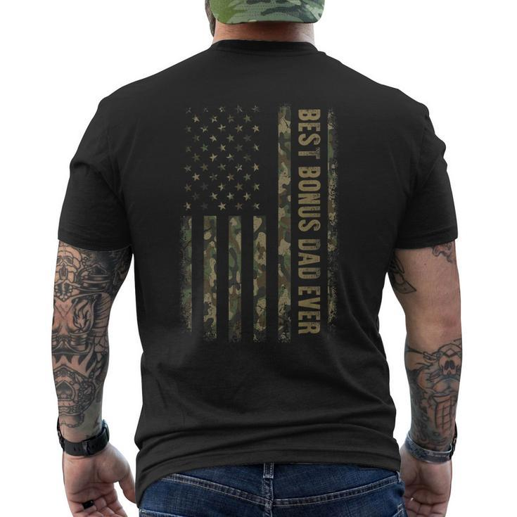 Best Bonus Dad Ever Camouflage American Flag Fathers Day  Mens Back Print T-shirt