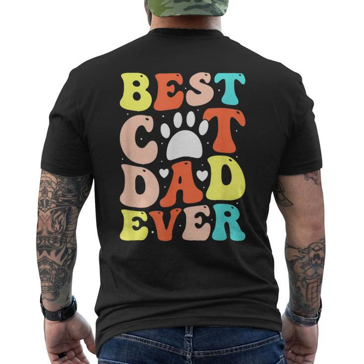 Best Cat Dad Ever Happy Father Day 2023 Retro Groovy Cat Paw  Mens Back Print T-shirt