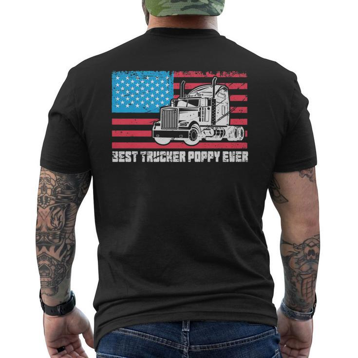 Best Trucker Poppy Ever American Flag Truck Driver Dad Pride   Mens Back Print T-shirt