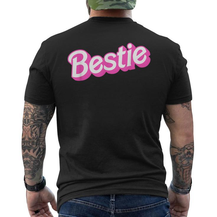 Bestie Pink & White Overlapping Font Halloween Costume Men's T-shirt Back Print