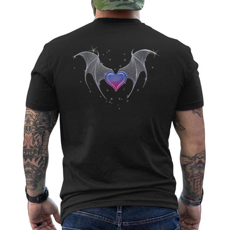 Bi Pride Flag Heart With Gothic Wings Bisexual Goth   Mens Back Print T-shirt
