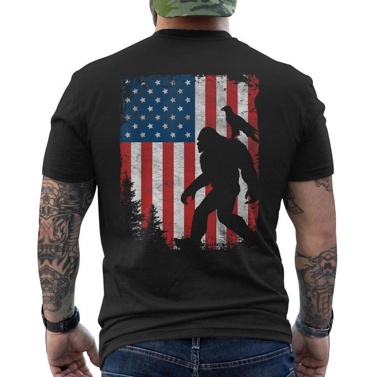 Bigfoot 4Th Of July Bald Eagle American Usa Flag Patriotic Mens Back Print T-shirt