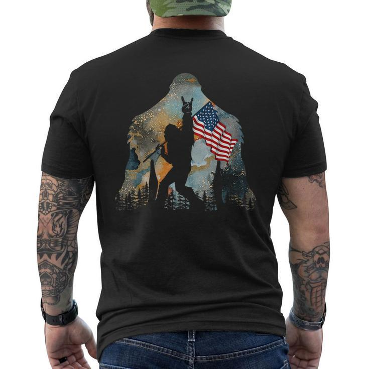 Bigfoot Camping Watercolor American Usa Flag Patriotic Gifts Patriotic Funny Gifts Mens Back Print T-shirt