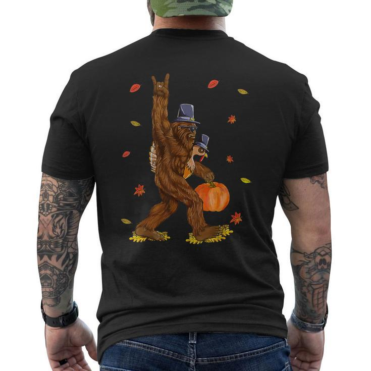 Bigfoot Pilgrim Turkey Pumpkin Thanksgiving Sasquatch Men Men's T-shirt Back Print