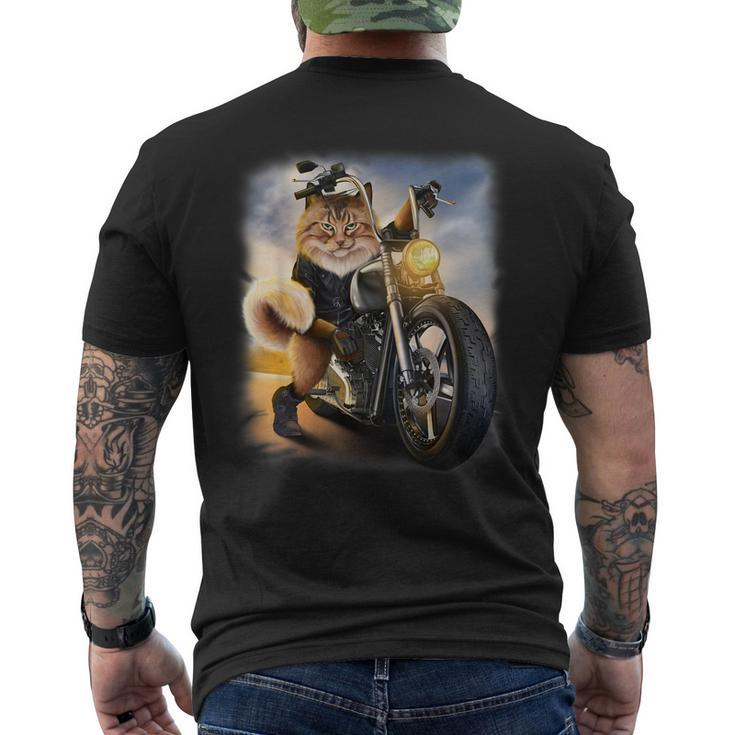 Biker Tabby Cat Riding Chopper Motorcycle Men's Back Print T-shirt