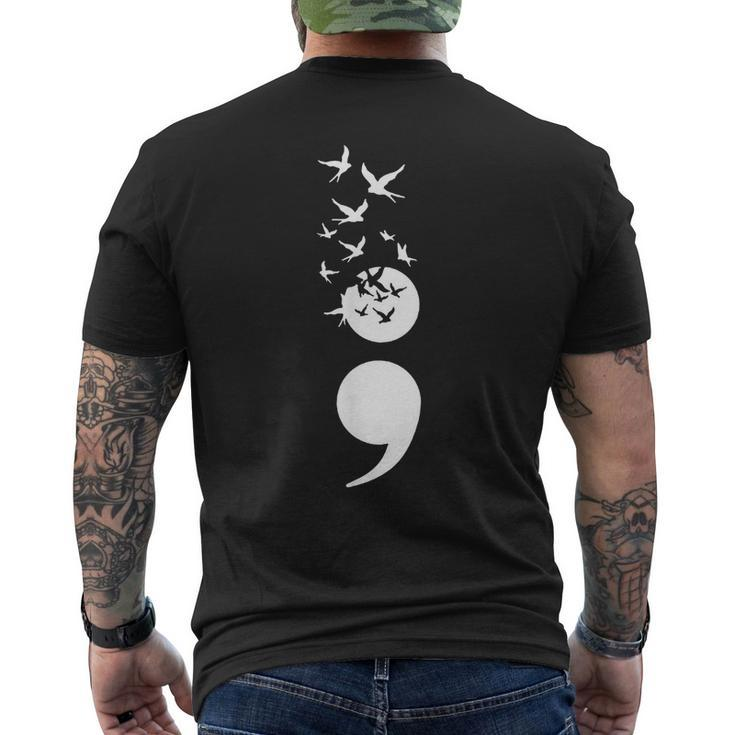 Birds Semicolon Suicide Prevention Awareness  Mens Back Print T-shirt