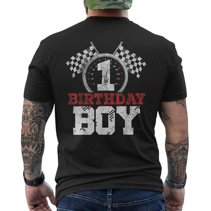 Birthday Boy 1 One Race Car 1St Birthday Racing Car Driver Men's T-shirt Back Print