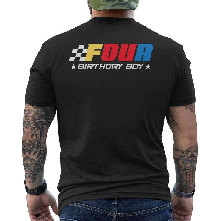 Birthday Boy 4 Four Race Car 4Th Racing Pit Crew Driver  Mens Back Print T-shirt