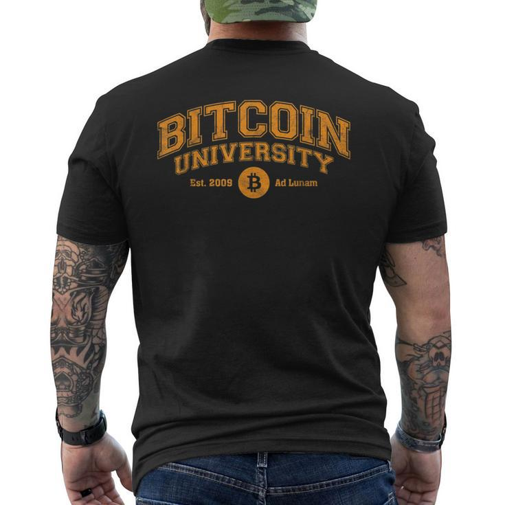 Bitcoin University To The Moon Funny Distressed College Btc Mens Back Print T-shirt