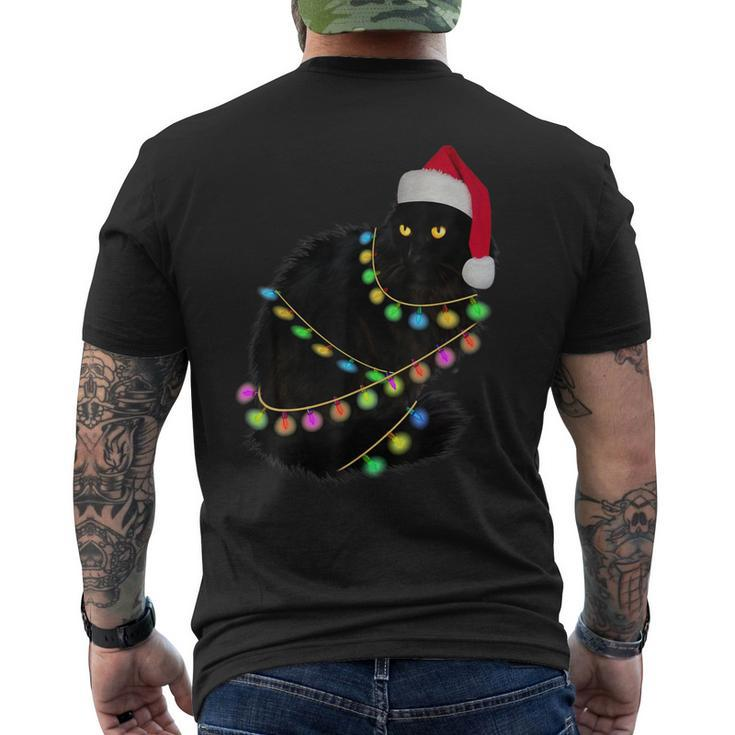 Black Cat Santa Hat Light Tree Ugly Christmas Sweater Men's T-shirt Back Print
