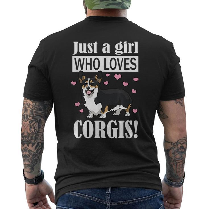Black Tricolor Corgi  Mens Back Print T-shirt