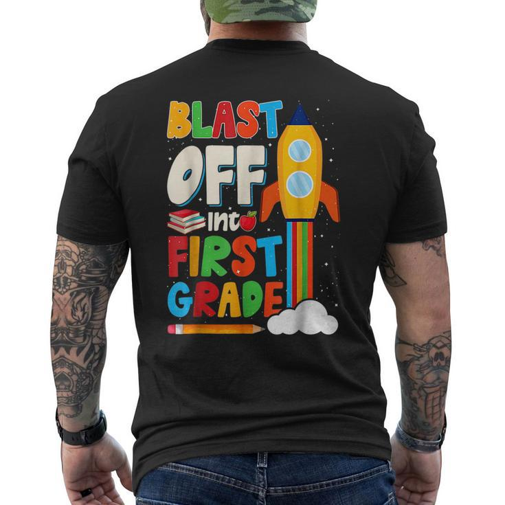 Blast Off Into 1St Grade First Day Of School Kids Mens Back Print T-shirt