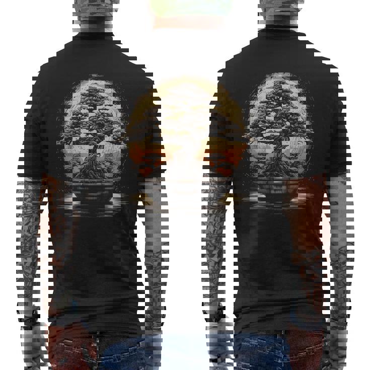 Bonsai Tree And The Rising Sun In Japan Design Mens Back Print T-shirt