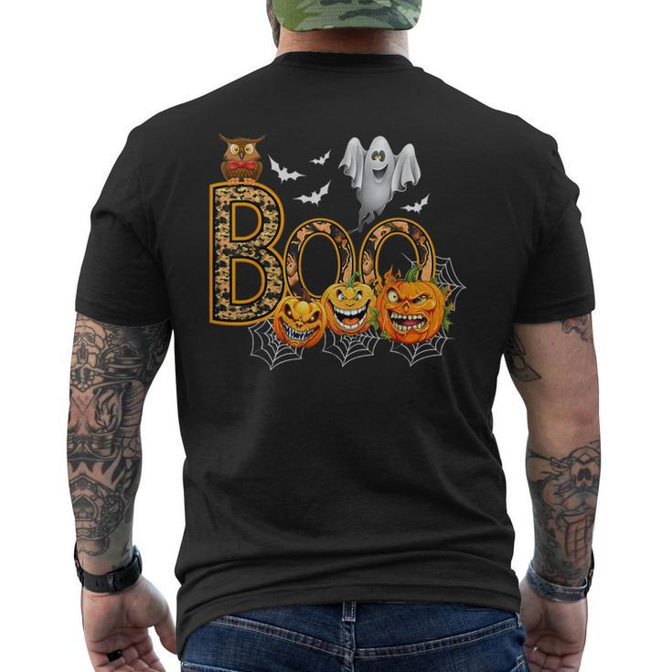 Boo Creepy Owl Pumpkin Ghost Halloween Costume Men's T-shirt Back Print