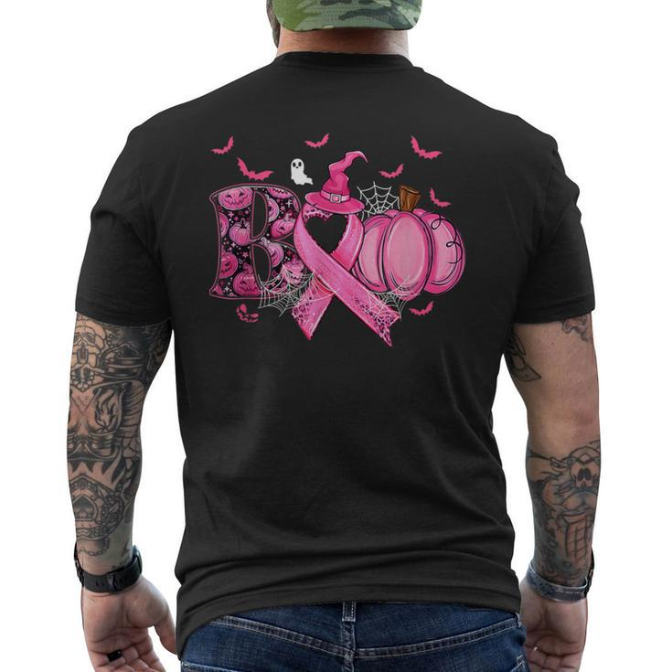 Boo Pumpkin Pink Ribbon Witch Breast Cancer Ghost Halloween Men's T-shirt Back Print