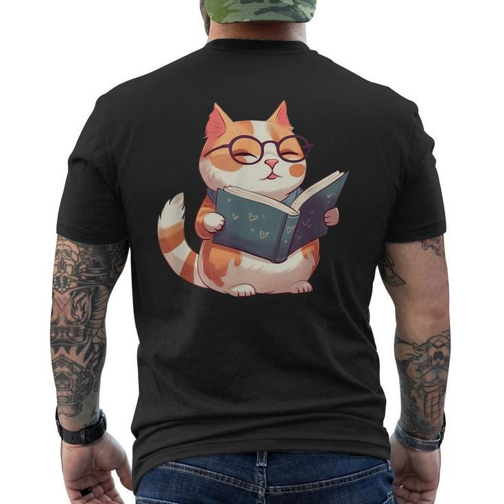 Bookish Cat With Glasses - Cute & Intellectual Design  Mens Back Print T-shirt