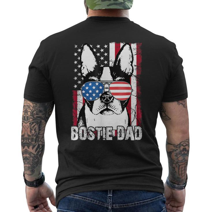 Bostie Dad Boston Terrier Fathers Day Usa Flag Gift 4Th July  Mens Back Print T-shirt