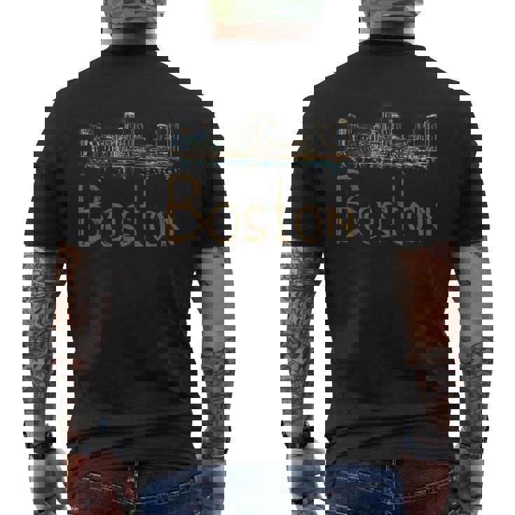 Boston City Panorama At Night Men's T-shirt Back Print