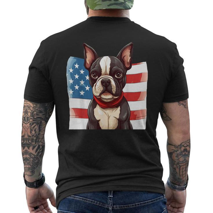 Boston Terrier Dog Patriotic Puppy American Flag 4Th Of July Mens Back Print T-shirt