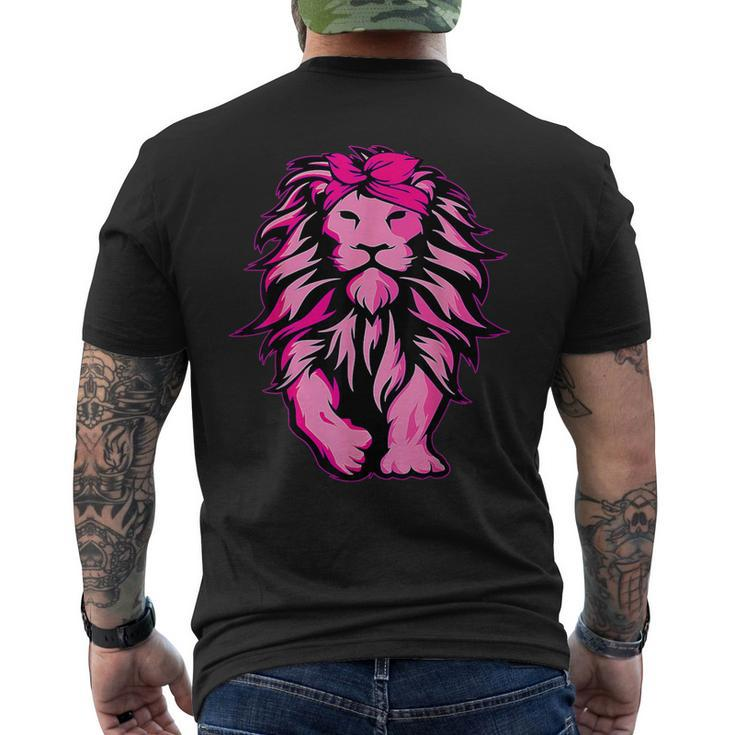 Breast Cancer Awareness Lion Pink Bandana Survivor Warrior Men's T-shirt Back Print