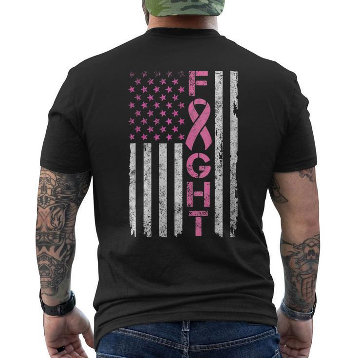 Breast Cancer Awareness T American Flag Distressed Men's T-shirt Back Print