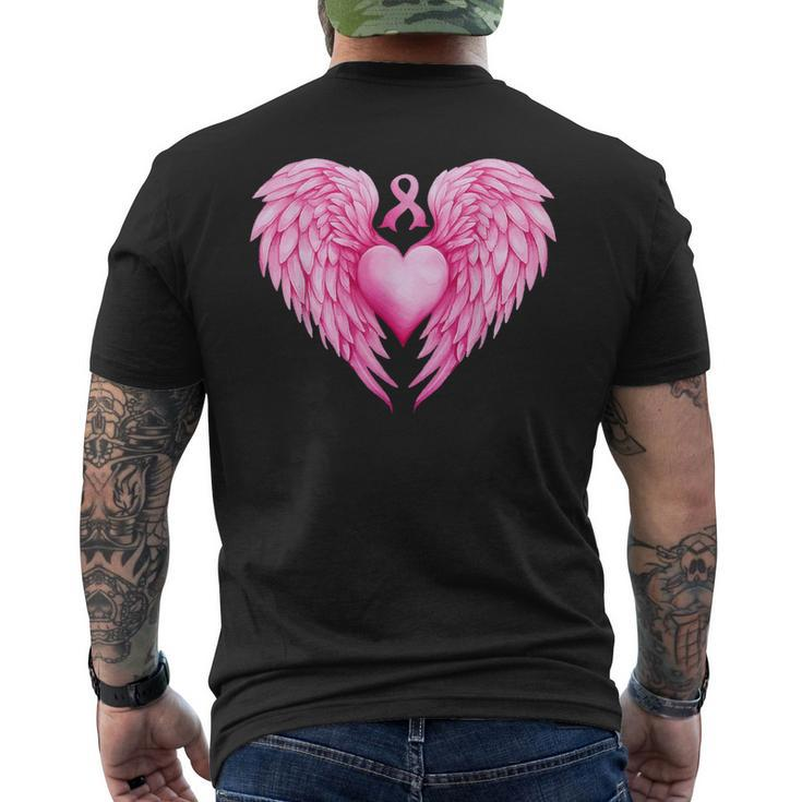 Breast Cancer Awareness Warrior Pink Ribbon Heart Wings Men's T-shirt Back Print