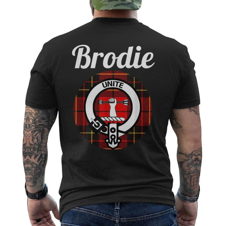 Brodie Clan Scottish Name Coat Of Arms Tartan Mens Back Print T-shirt