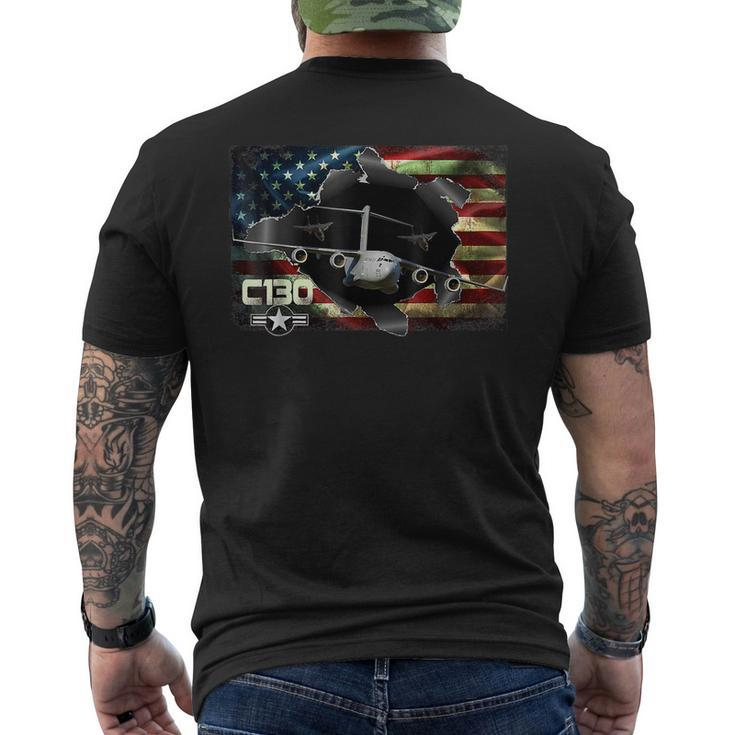 C130 Hercules Air Force Military Veteran Pride Us Flagusaf Men's Back Print T-shirt
