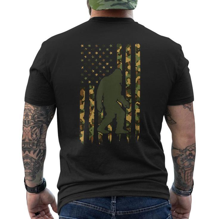 Camo Big Foot Sasquatch - Vintage Bigfoot American Flag  Mens Back Print T-shirt
