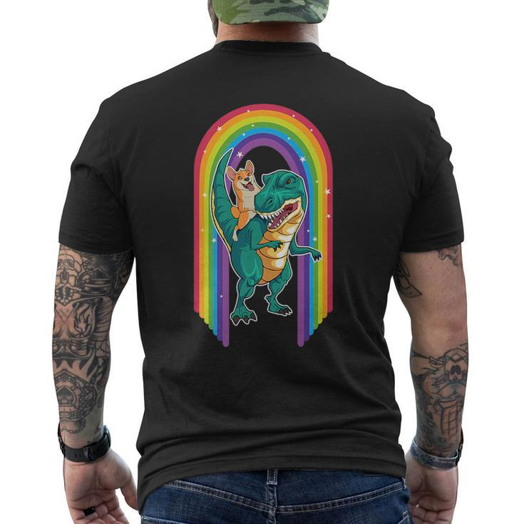 Captivating Dog Lovers  Corgi Riding On A Dinosaur   Mens Back Print T-shirt