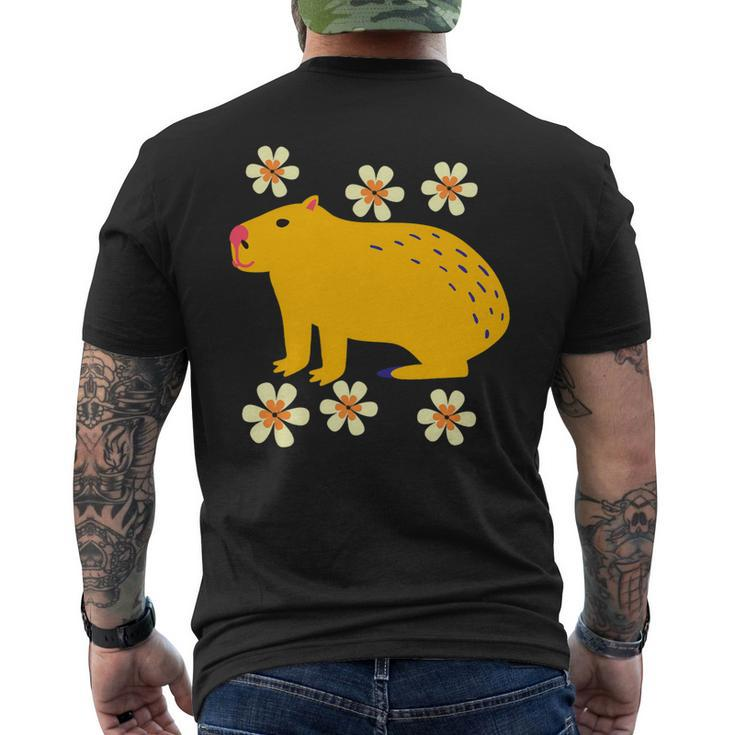 Capybara Flower Lovers Funny Animal Pet Cute Cartoon Comic Mens Back Print T-shirt
