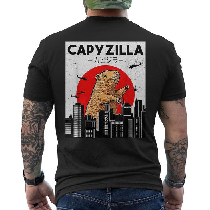 Capyzilla Funny Capybara Japanese Sunset Rodent Animal Lover Gifts For Capybara Lovers Funny Gifts Mens Back Print T-shirt