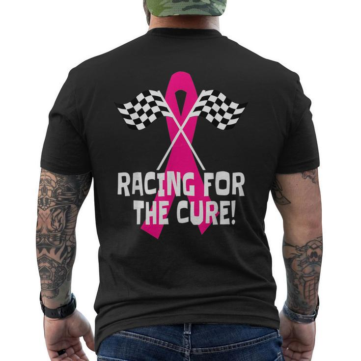 Car Races Racing For A Cure Pink Ribbon Breast Cancer Racing Funny Gifts Mens Back Print T-shirt