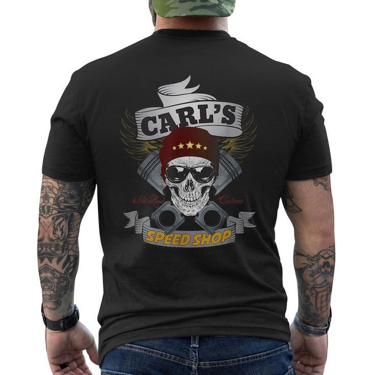 Carls Speed Shop  Funny Hot Rod Car Guy Mens Back Print T-shirt