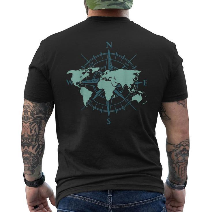 Cartography Traveler Travelling Compass World Map Men's Back Print T-shirt