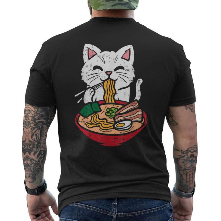 Cat Eating Ramen Kawaii Japanese Noodles Anime Foodie Men's T-shirt Back Print