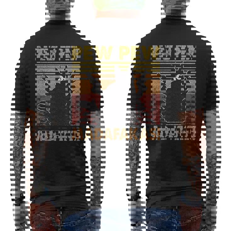 Cat Vintage Pewpewpew Madafakas Cat Crazy Pew Vintage Funny Mens Back Print T-shirt