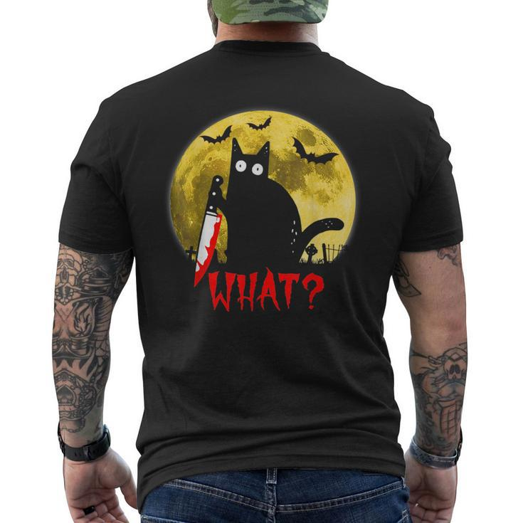 Cat What Murderous Black Cat Holding Knife Funny Halloween  Mens Back Print T-shirt
