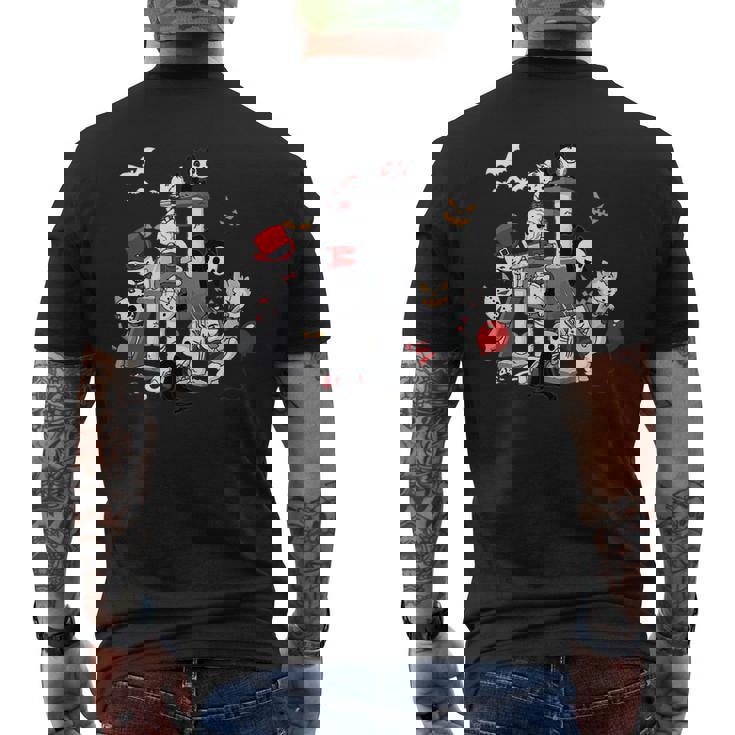 Cats In Horror Movie Costumes On Cat Condo Halloween Halloween  Men's T-shirt Back Print