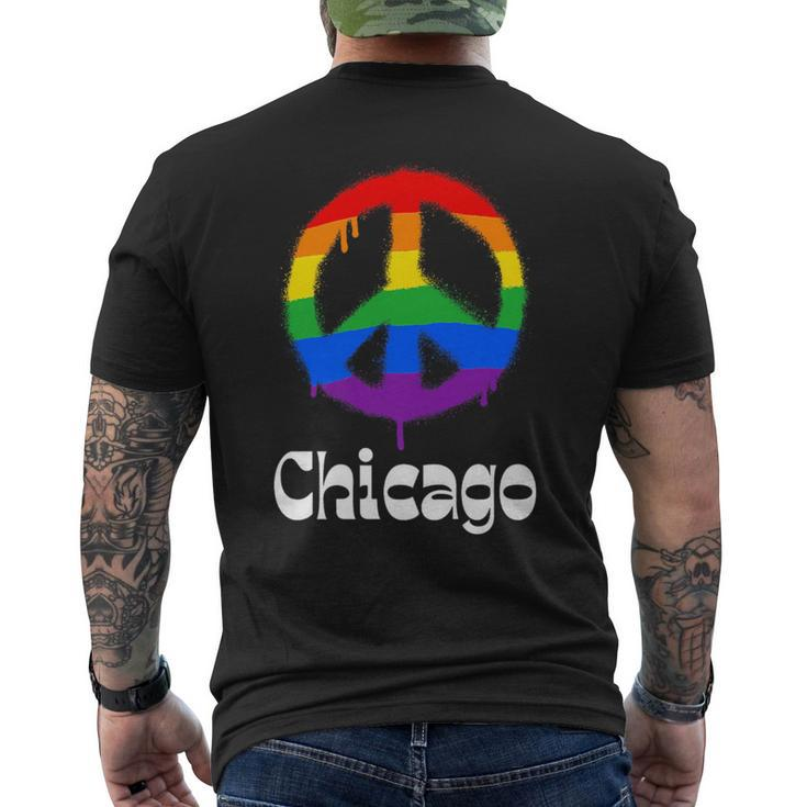 Chicago Gay Pride Lgbtq Lgbt Retro Groovy Peace Sign   Mens Back Print T-shirt